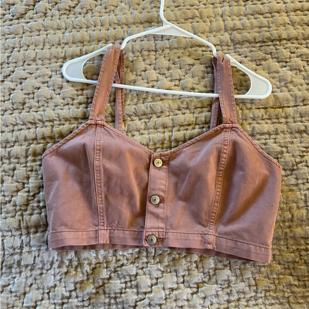 American Eagle Pink Denim Button Down Crop